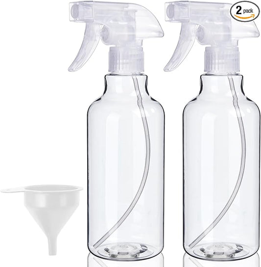Plastic Spray Bottles, 2-Pack, 16.9 Oz, Mist & Stream, Heavy Duty Spraying, Empty Water Spray Bottle for Cleaning Solutions, Essential Oils, Hair, Plants, BBQ, Cat Dog Behavior Correction (Clear)