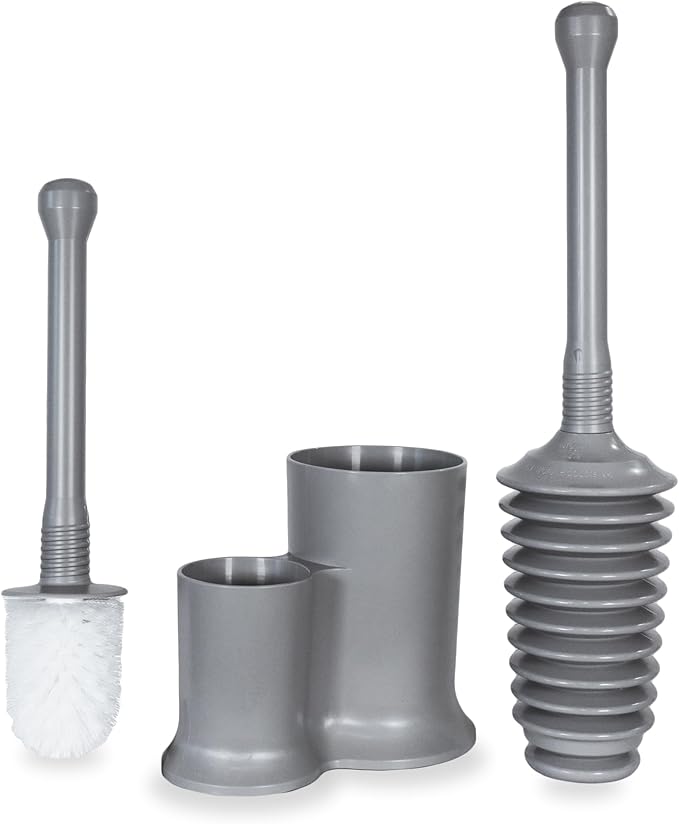 Master Plunger 500 & Toilet Brush Combo Set – Heavy-Duty Gray Toilet Plunger with High-Efficiency Brush and Holder – Durable, Compact Bathroom Cleaning Kit