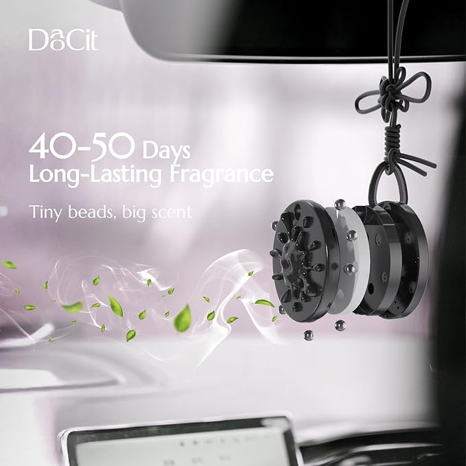Car Air Freshener Hanging Essential Oil Diffuser with Bead Release Design, 40+ Days Long Lasting Scent for Men & Women, 7 Original + 14 Refills for Car/Home/Office, Blackcurrant