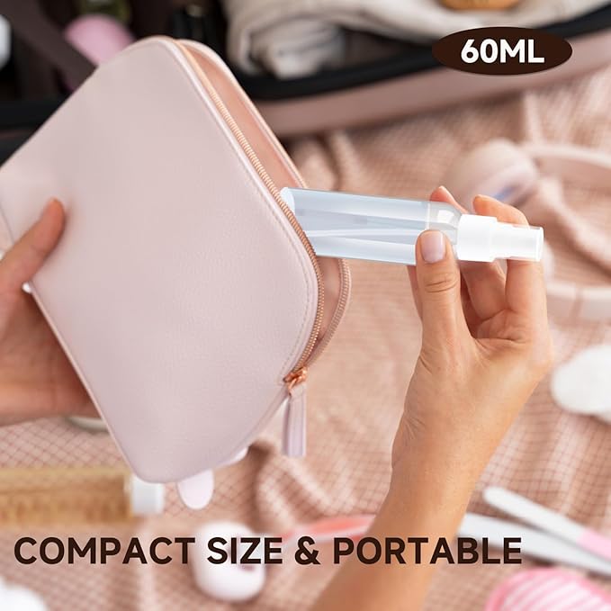 ZEJIA Small Refillable Mini Spray Bottle for Face, Liquids, Perfume - 2OZ Plastic Travel Spray Bottle with Labels (6 Pack)