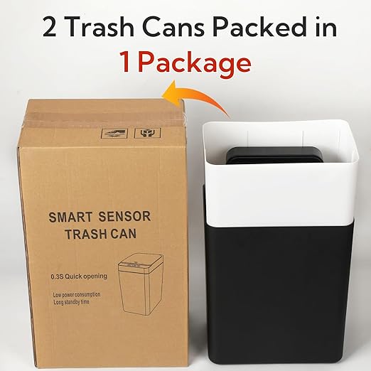 2 Pack Automatic Trash Can Touchless with Lid – 2.5 Gallon Slim Bathroom Trash can，Ideal for Kitchen, Bedroom, Living Room & Office (Black)