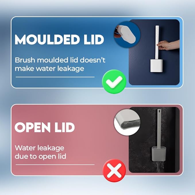 Silicone Toilet Brushes & Holders Set – Pack of 4 Wall Mounted Toilet Bowl Brushes White – Long Non-Slip Handle, Flexible Bristles for Easy Cleaning – Modern Toilet Scrubber Brush