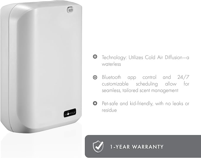 Smart Nebulizing Aromatherapy Scent Diffuser - Waterless Aroma Machine Perfect Air Freshener for Hotel Rooms, Homes or Offices, App Controlled Perfect Aroma Diffuser Up to 1,000 SQFT - White