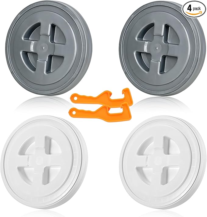 4 Pieces 5 Gallon Bucket Lid with Bucket Lid Opener,Plastic Storage Bucket Leak-Proof Screw Seal Lids,Pet Food Storage Container Lid for Home Paint Storage Buckets