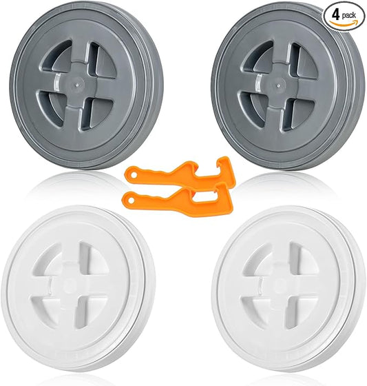 4 Pieces 5 Gallon Bucket Lid with Bucket Lid Opener,Plastic Storage Bucket Leak-Proof Screw Seal Lids,Pet Food Storage Container Lid for Home Paint Storage Buckets