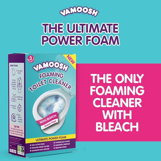 Vamoosh 6-in-1 Toilet Foaming Cleaner | Fast Foaming Action | Stays Active for 10 Minutes | Removes Stains | Eliminates Limescale & Removes Odor | Made in the UK | 100g (Pack of 6)