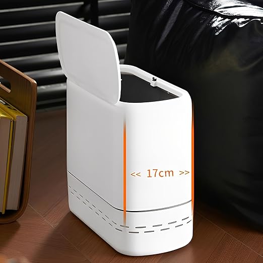 Sooyee Slim Bathroom Trash Can, 3.3 Gallon Trash Can with Press-Top Lid,Adsorption Garbage Can,Slim Wastebasket for Toilet, Office, Bedroom, White