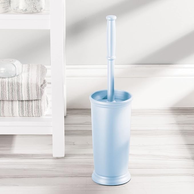 mDesign Toilet Bowl Brush and Holder - Covered Bathroom Toilet Brush - Standing Toilet Bowl Scrubber in Modern Holder - Space Saving, Deep Cleaning Brush for Toilet - Hyde Collection - Light Blue