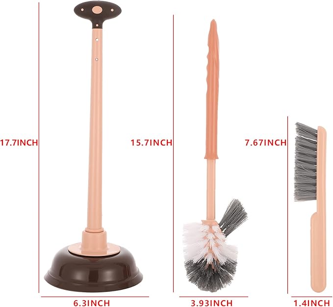 Cq acrylic Toilet Brush and Plunger Set,Toilet Plunger and Brush Combo Bathroom Deeply Cleaning Tools,Bathroom Toilet Bowl Brush with Holder(Pink 1 Set)