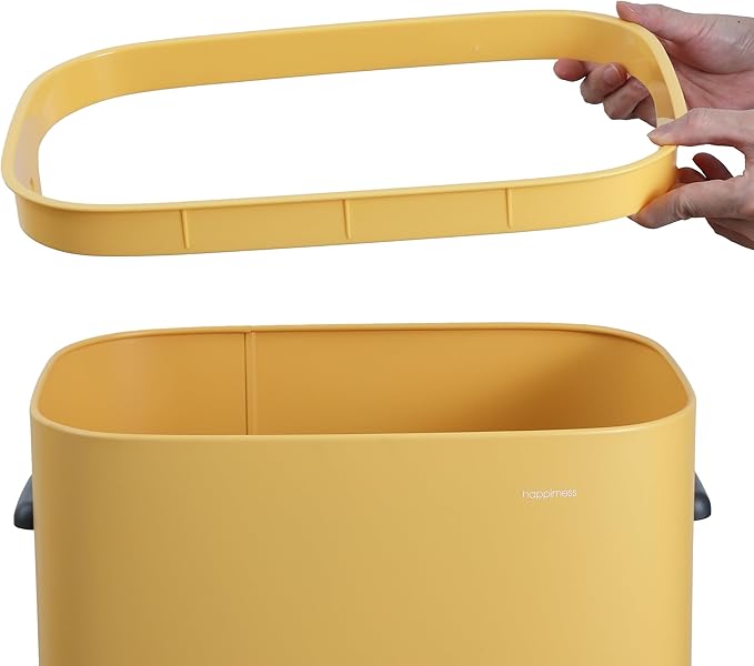 happimess HPM1017L Tammi Kitchen 14.5-Gallon Slim Metal Push Button Trash Can for Home, Kitchen, Laundry Room, Office, Bedroom, Bathroom, Daffodil Yellow