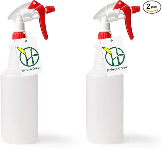 Heavy Duty 32oz Plastic Spray Bottles for Cleaning - Large Empty Industrial Bottles for Gardening Solutions, Vinegar, Chemicals, Professional Cleaners - Adjustable Sprayer Nozzle - Red 2 Pack