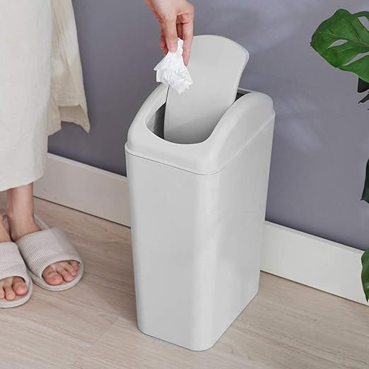 3.5 Gallon Slim Plastic Trash Bin, Garbage Can with Swing Lid, 1 Pack