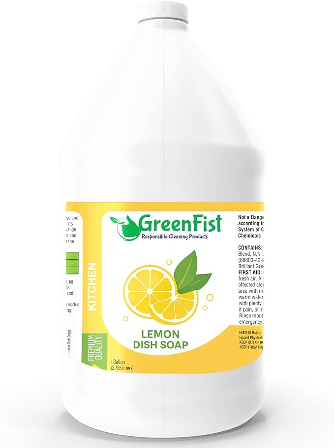 GreenFist Dish Soap Professional Detergent Liquid Pot & Pan Dish-Wash - Light or Heavy Use (Lemon, 1 Gallon)