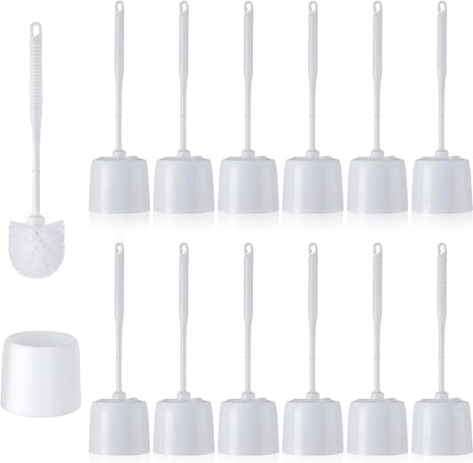 Roshtia 12 Sets Toilet Brush and Holder Set for Bathroom Toilet Bowl Brush Scrubber with Caddy for Deep Cleaning, 14.57 Height (White)