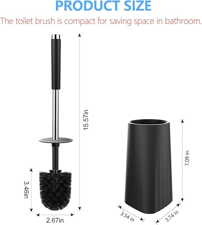 SetSail Toilet Brush, Compact Size Toilet Bowl Brush and Holder Toilet Brushes for Bathroom with Stainless Steel Handle Toilet Cleaner Brush with Durable Scrubbing Bristles, 2 Packs