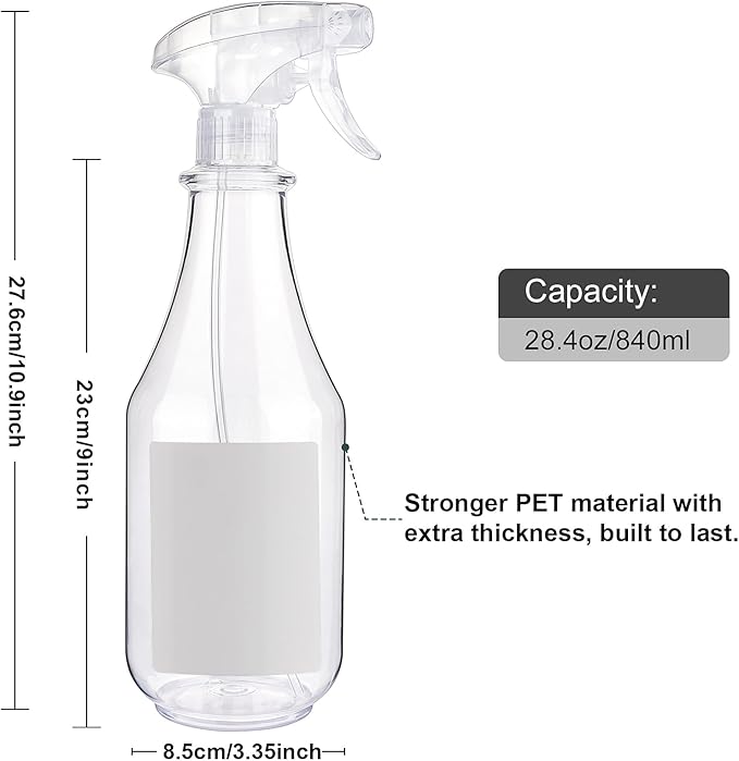 Plastic Spray Bottles Empty Spray Bottle 28.4oz Heavy Duty Spraying Bottles Mist/Stream Water Bottle for Cleaning Solutions, Plants, Pet, Essential Oils, Hair (Clear2)