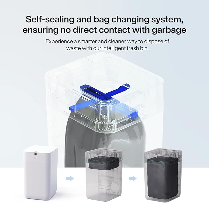 Airdeer Automatic Trash Can, 4 Gallon Self Sealing and Self-Changing Smart Trash Can, Motion Sensor, Touchless Garbage can with lid for Kitchen Bathroom Bedroom Office, 6 Refill Rings(A1, White)