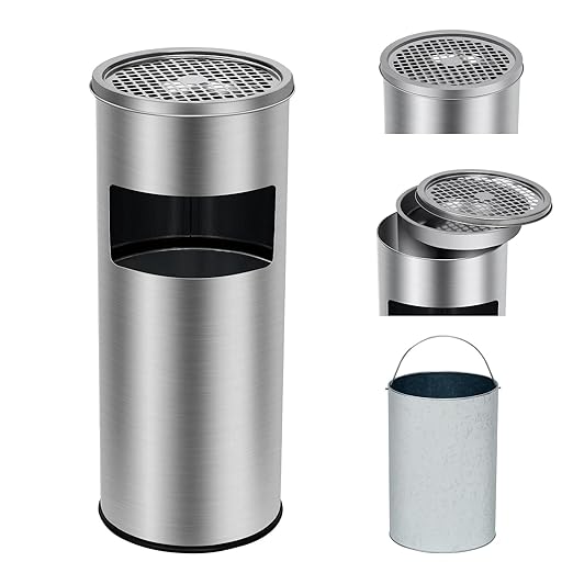 GarveeHome 4.5 Gallon/17 l Indoor Outdoor Trash Can, Commercial Garbage Can with Removable Inner Bucket, Stainless Steel Ashtray Metal Can, Waste Bin Container with Lid for Outside Patio