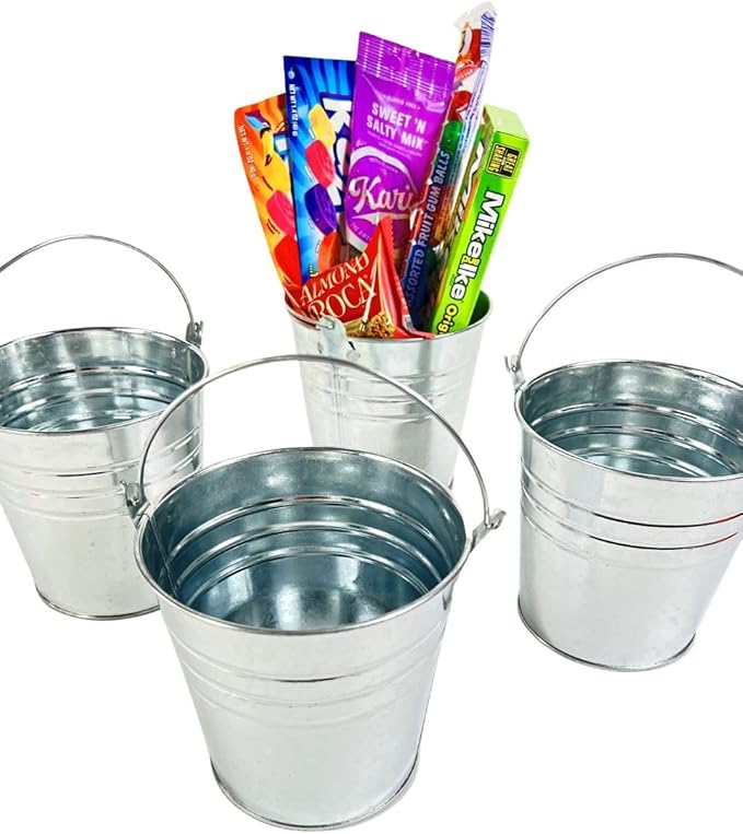 Regent 4 Metal Buckets 5 inch X 5 inch Galvanized Pail with handles for Wedding Decorations,Centerpieces for Party,Garden Planters