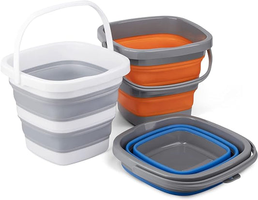 3 Pack Collapsible Bucket with 1.32 Gallon (5L) Each, Small Plastic Bucket for Sand or Beach, Portable Water Tub for Cleaning, Fishing Water Pail