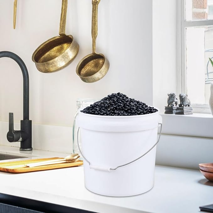 4 Gallon Round Buckets with Sealable Lids, White Plastic Food Storage Buckets, 4 Pack