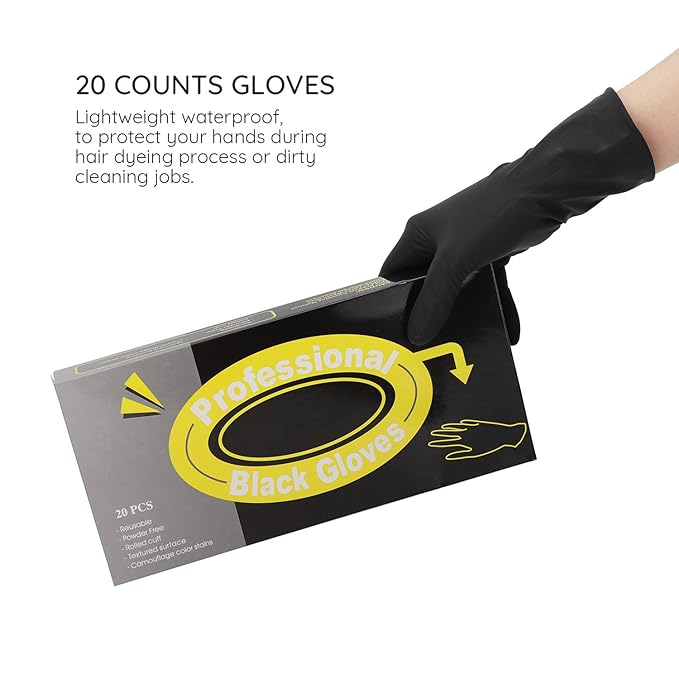 Segbeauty Hair Dye Gloves, 20 Counts Black Reusable Hair Color Gloves Professional Washable Rubber Glove Hair Coloring Accessories for Home Cleaning Hair Dye Salon Highlighting - Medium