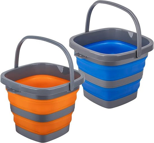 2 Pack Collapsible Plastic Bucket with 1.32 Gallon (5L) Each, Foldable Rectangular Tub for House Cleaning, Space Saving Outdoor Waterpot for Garden or Camping, Portable Fishing Water Pail