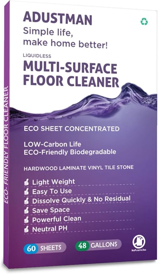 Eco Friendly Floor Cleaner Concentrated Biodegradable Cruelty-Free Hard-Surface Hardwood Laminate Vinyl LVT LVP Marble,Plastic Free Light-weight Refill Lavender 60 Sheets Perfect for Mop Buckets
