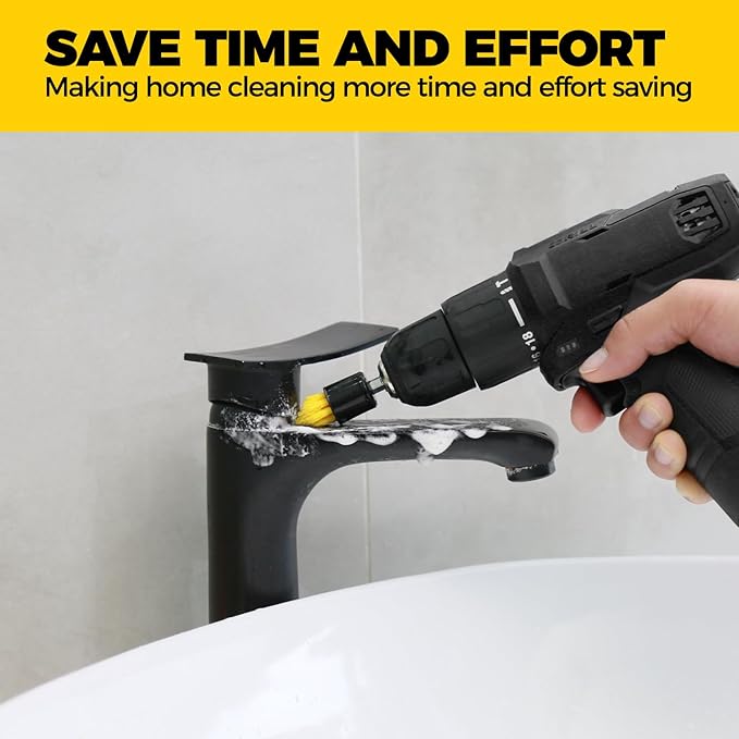 Holikme 6 Piece Drill Brush with Multi-Purpose & Grout Head,Crevice Cleaning Brush，3/4”W Drill Brush Attachment Set, Detailing Brushes for Home/Kitchen/Bathroom/Grout/Tile/Shower/Tub