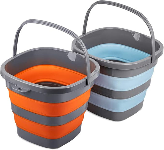 2 Pack Collapsible Plastic Bucket with 2.6 Gallon (10L) Each, Foldable Rectangular Tub for House Cleaning, Space Saving Outdoor Waterpot for Garden or Camping, Portable Fishing Water Pail