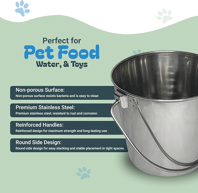 Advance Pet Products Heavy Stainless Steel Round Bucket, 6 Quart
