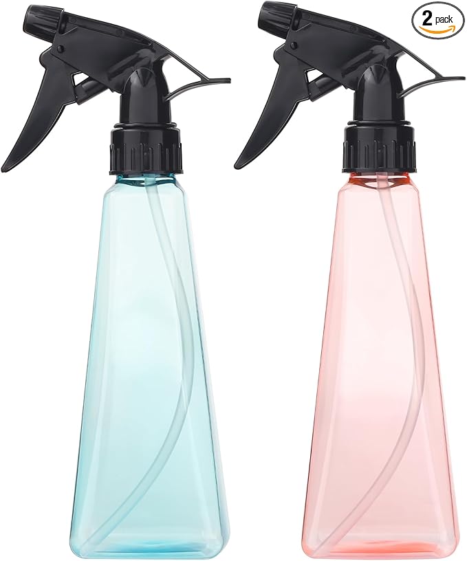 Spray Bottles (2-Pack, 12 Oz.) Mist/Stream, Plastic Water Spray Bottle for Hair, Plants, Cleaning, Cooking, BBQ, Pet - Empty Spray Bottles - Leak Proof - BPA-Free - Multicolor