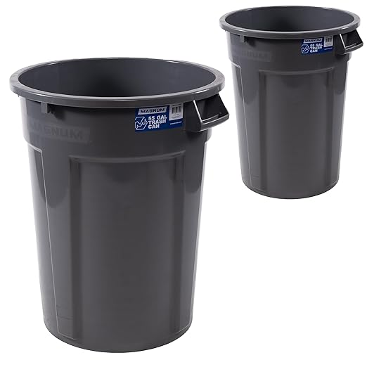 55 Gallon Trash Can, Construction Grade, Heavy Duty Plastic, Jobsite Ready for Handling and Holding Garbage CMTC-C000-55G02 (2 Pack)