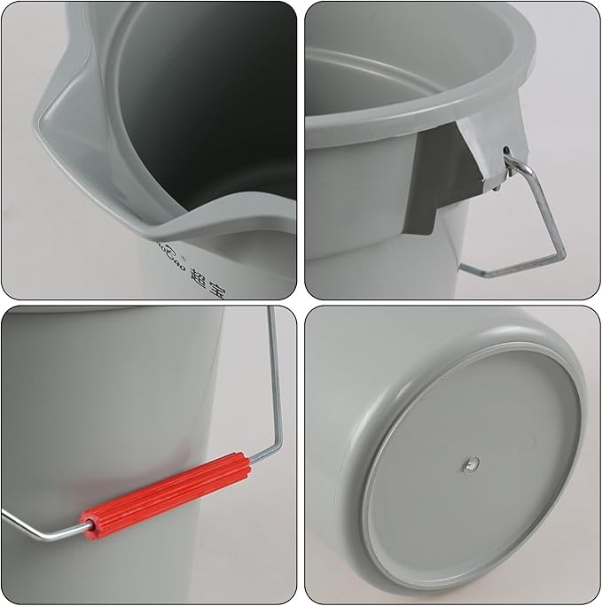 4 Packs Commercial Round Buckets, 14 Quart Plastic Round Utility Pail with Handle, Grey