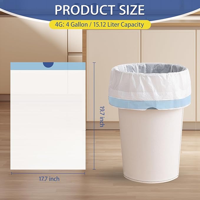 240 Count 4 Gallon Small Trash Bags Drawstring 1.1 Mil - White Garbage Bags Unscented for Bathroom, 15 Liter Thick Plastic Wastebasket Liners for Toilet Home Office and Bedroom