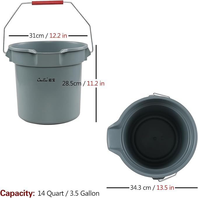 Obstnny 14 Quart Round Cleaning Bucket with Handle, 6 Pack Plastic Heavy Duty Utility Bucket Pail