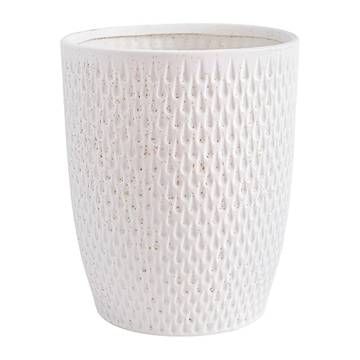 White Ceramic Trash Can - Small Trash Can Wastebasket for Bathroom, Kitchen, Office & Home Decor - Ceramic Round Garbage Container Basket Bin (2.5 Gallon)