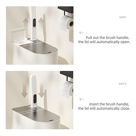 Small Bathroom Trash Can - Motion Sensor 2 Gallon / 7L Garbage Bin with Lid, Automatic Touchless Bathroom Decor with Toilet Brush (White)