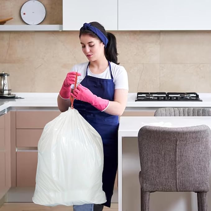 Trash Bags 8-10 Gallon Drawstring, 60 Count Garbage Bags, Large Kitchen Trash Bags, Odorless & Heavy Duty White Plastic Food Scrap Bags for Bathroom Bedroom Office Waste