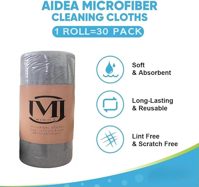 MRIGHT Gray Microfiber Cleaning Cloths Roll, 12x12 Inch, 60 Sheets-2 Rolls, Reusable, Machine Washable, Super Absorbent, Lint Free, Tear Away Design (2)