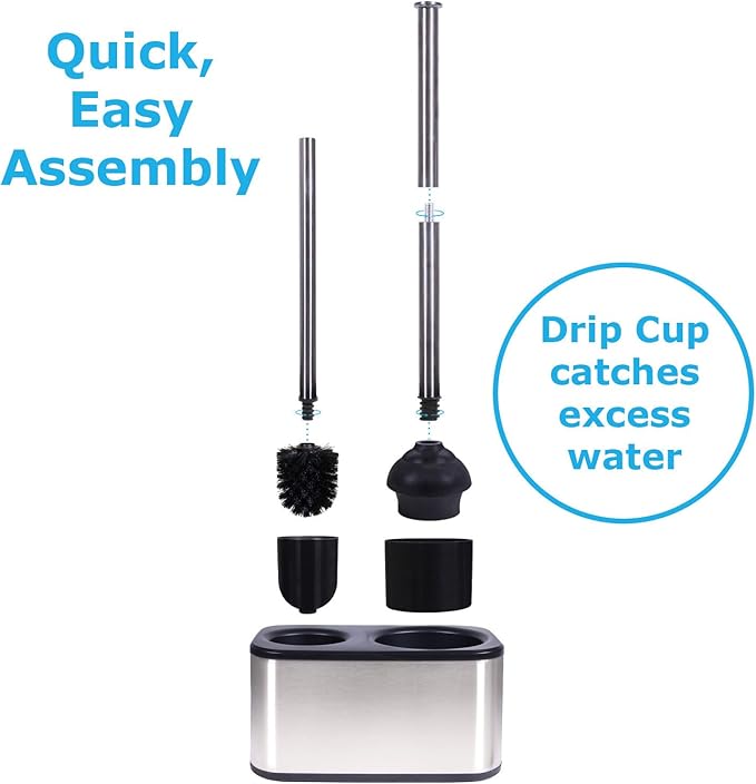 Blue Donuts Toilet Brush and Plunger Set with Holder, Sleek Minimalist Modern Stainless Steel Bathroom Accessories Toilet Plunger and Toilet Bowl Brush Combo