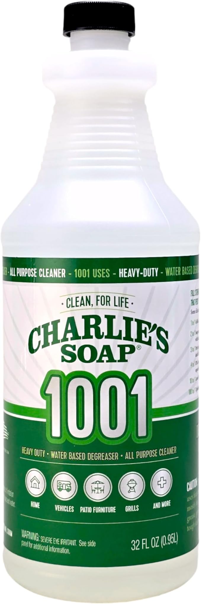 Charlie's Soap 1001 Cleaner - Heavy Duty Biodegradable Concentrated All Purpose Water Based Degreaser (32oz, 1 Pack) - Safe Residential, Commercial, & Janitorial Cleaner