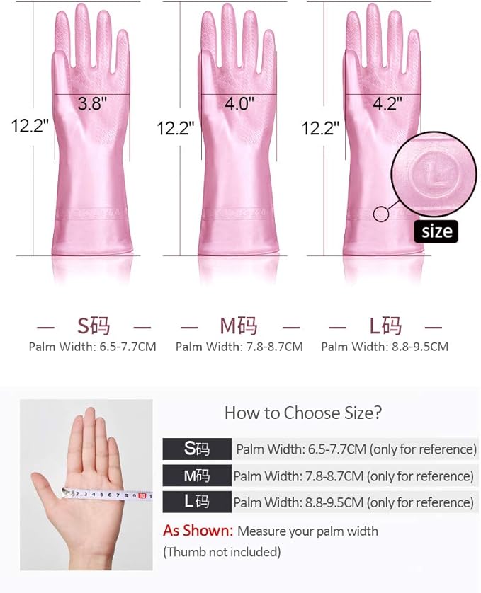 Alimat PluS 3 Pack Reusable Cleaning Gloves Latex Free, Dishwashing Gloves with Cotton Flock Liner and Embossed Palm, Waterproof Household Gloves for Laundry, Gardening (Small)