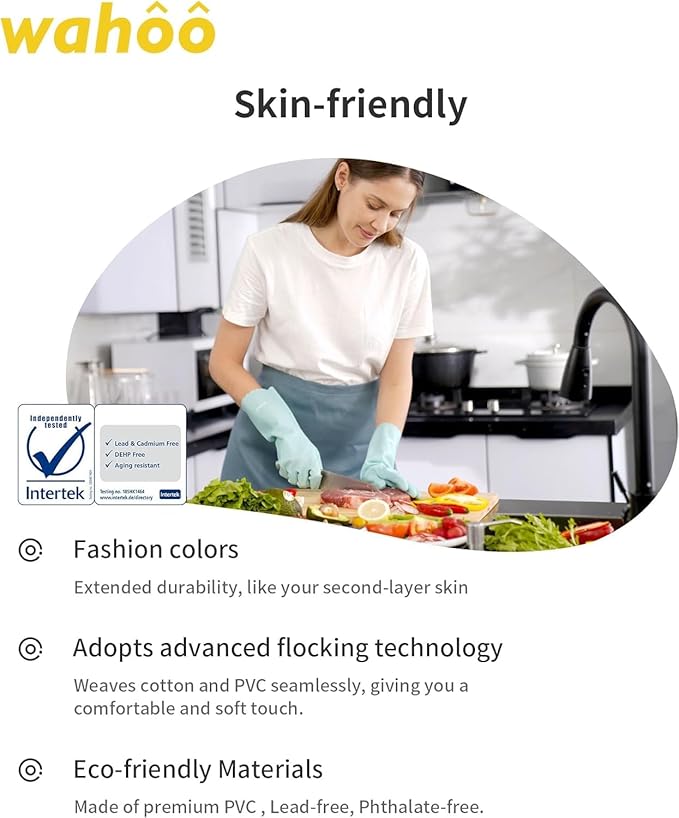 LANON wahoo Skin-Friendly Cleaning Gloves, Dishwashing Kitchen Gloves with Cotton Flocked Liner, Reusable, Non-Slip, Surf Spray, Small