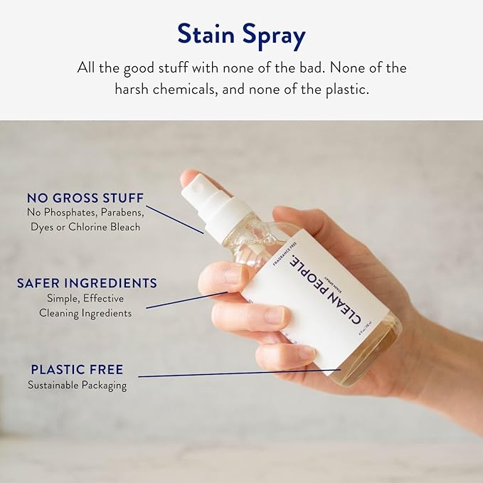The Clean People Stain Remover Spray - Simple, Clean Ingredients - Laundry Spot Treatment for Food, Pet & Baby Stains - Boosted with Enzymes - Fabric Safe - 4oz (2 Pack)