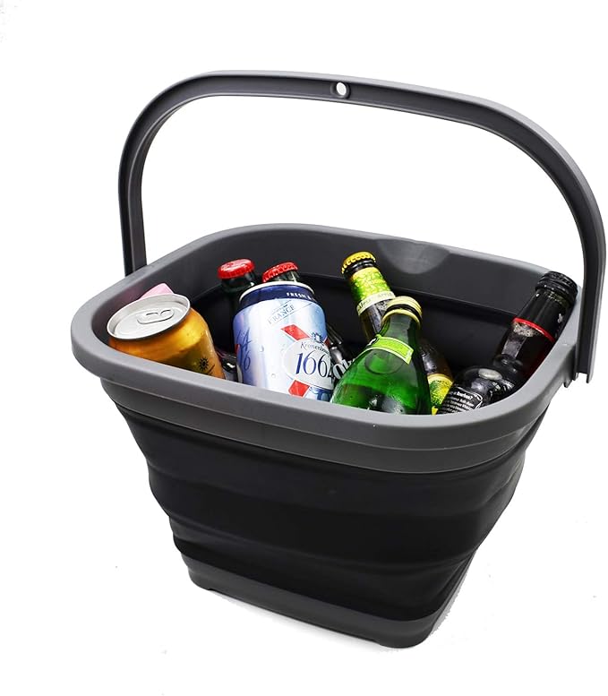 SAMMART 11L (2.9 Gallon) Collapsible Rectangular Handy Bucket (1, Grey/Black)