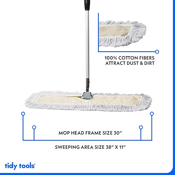 Commercial Dust Mop – 30 Inch Floor Sweeper for Hardwood, Reusable Cotton Mop Head, Extendable Handle, Dry Mop for Floor Cleaning & Janitorial Supplies