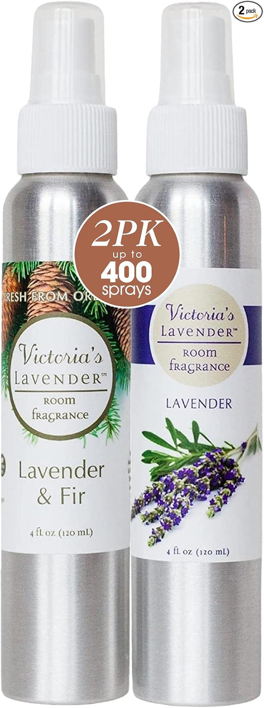 Victoria's Lavender Room Spray, Pure Home Made in the USA, Essential Oil Concentrated Room Splash, Air Freshener, Bathroom Odor Eliminator, Luxury Spray, Lavender & Fir 2 Pack (4 Fl Oz)