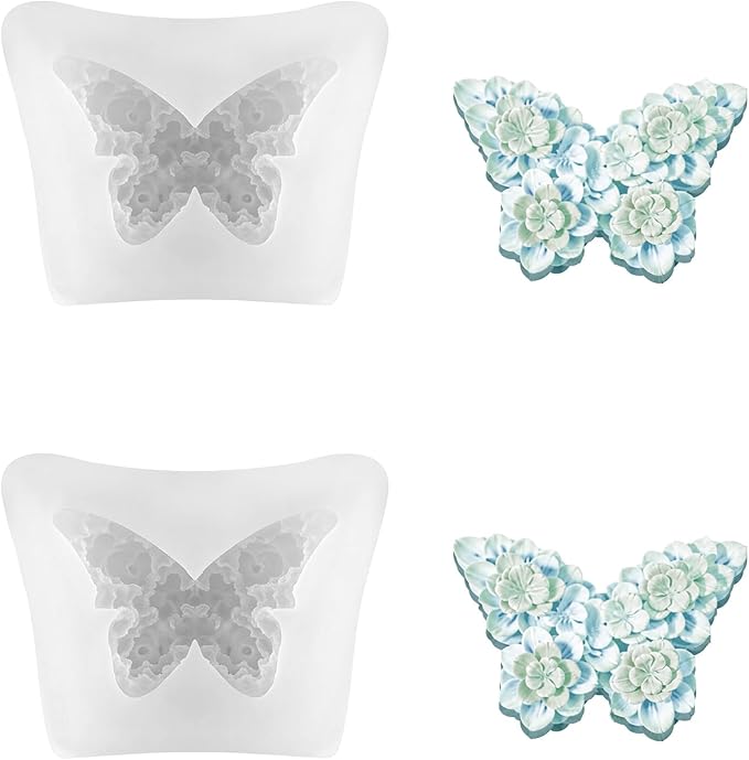 2Pcs Flower Butterfly Silicone Molds, 3D Floral Butterfly Candle Molds Epoxy Resin Molds for Candle Making, Silicone Mold for DIY Scented Candles Polymer Clay Craft