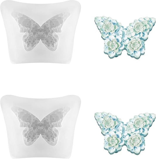2Pcs Flower Butterfly Silicone Molds, 3D Floral Butterfly Candle Molds Epoxy Resin Molds for Candle Making, Silicone Mold for DIY Scented Candles Polymer Clay Craft